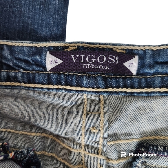 Vigoss Bootcut Blue Denim 5-Pocketed Double Stitch Embellished Womens Jeans 3/4 - Picture 6 of 12